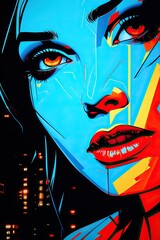 Wall Mural - a womans face with red and blue paint