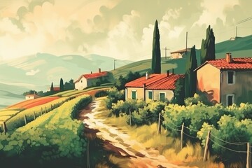 Vintage italian village. Street road. Generate Ai