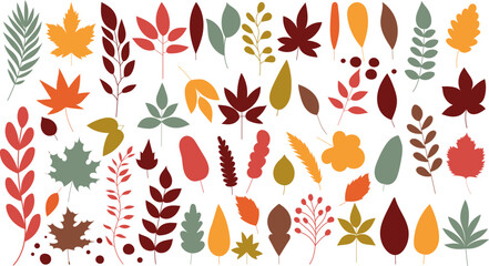 Wall Mural - multi-colored tree leaves silhouette, on a white background, vector