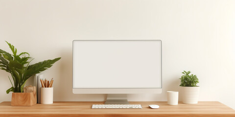 Eco-friendly workspace with desktop or laptop