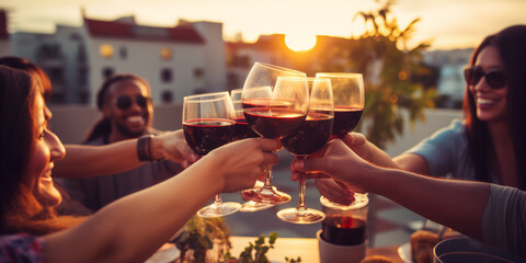 Sticker - hands with glasses of wine clinking glasses