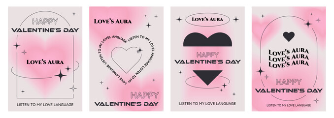 Wall Mural - happy valentine's day poster set in trendy y2k aesthetic, covers, vertical banners, flyers with blur