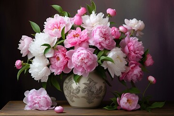 Wall Mural - beautiful bouquet of pink and white peonies. Generative AI