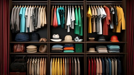 a well-organized wardrobe with a stack of clean, freshly laundered women's clothes neatly folded on a rustic wooden table. The wall background adds to the minimalist and tidy look.