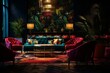 Vibrant, atmospheric lounge inspired by Havana's underground club. Generative AI