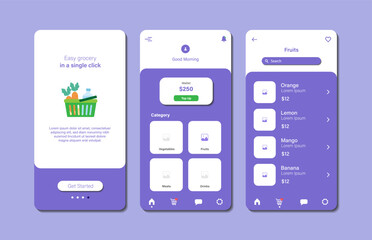 application to buy groceries. collection of online grocery store interface templates. responsive gui