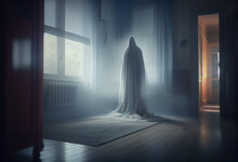 Floating Ghost Evil Spirit In A Derelict Asylum Hospital 3d Illustration