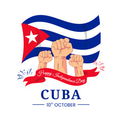 Wall Mural - Vector Graphic of Cuba Independence Day for greeting card with clenched fist, fireworks and ribbon