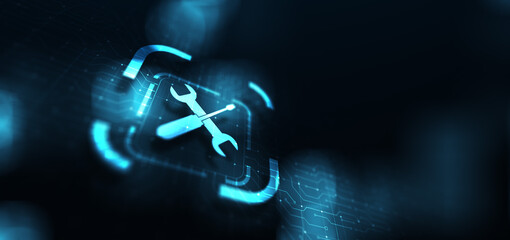 Fototapete - Support button on virtual screen. Customer service and communication concept.