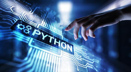 Wall Mural - Python high-level programing language. Application and web development concept on virtual screen.
