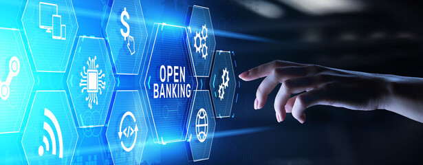 Wall Mural - Open banking digital finance technology fintech concept on screen.