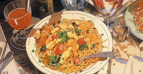 Wall Mural - Exquisite Pasta Elegance: Illustration of Savory Italian Pleasure, generative ai