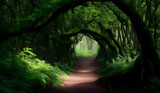 Fototapeta Krajobraz - Path trough a strange beautiful trees in forest and garden