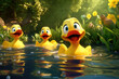 A bunch of giddy rubber ducks in yellow are having a blast in the water.