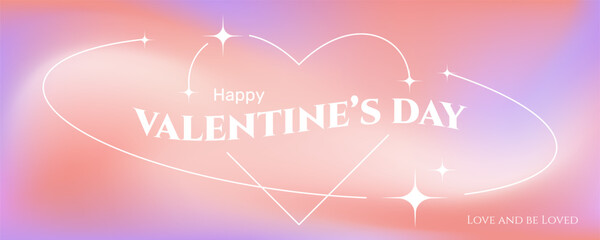Wall Mural - valentine's day banner in y2k aesthetics, heart frame with text greeting on a gradient mesh liquid b