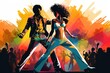 Vibrant illustration graphics of disco dancers - Groovy Retro Moves - AI Generated