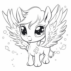 Wall Mural - Cute little angel. Black and white vector illustration for coloring book.