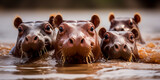 Fototapeta  - A pod of hippos, Hippopotamus amphibius, huddle together in Kenya