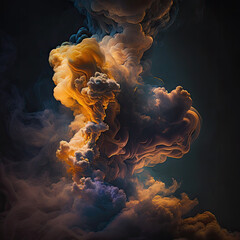 Wall Mural - Scattered smoke composition, vibrant dark dust clouds with golden shadow, background for ui or wallpaper, generative ai