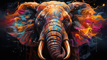 Colorful Psychedelic Neon Painting Of Melting Wild Animals,black Background Generative Ai