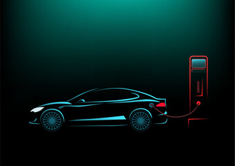 Electric car charging at charge station