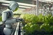 © Fotograf - A robot standing in a greenhouse. Perfect for illustrating the combination of technology and agriculture.