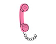© Esgoty - Hand drawn cute cartoon illustration of pink retro phone handset. Flat vector old telephone with dial sticker in simple colored doodle style. Call device icon or print. Isolated on white background.