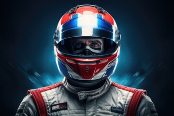 Wall Mural - a man wearing a racing suit and helmet. this image can be used to depict motorsports, racing events,