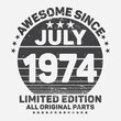 © Sharif54 - Awesome Since 1974. Vintage Retro Birthday Vector, Birthday gifts for women or men, Vintage birthday shirts for wives or husbands, anniversary T-shirts for sisters or brother
