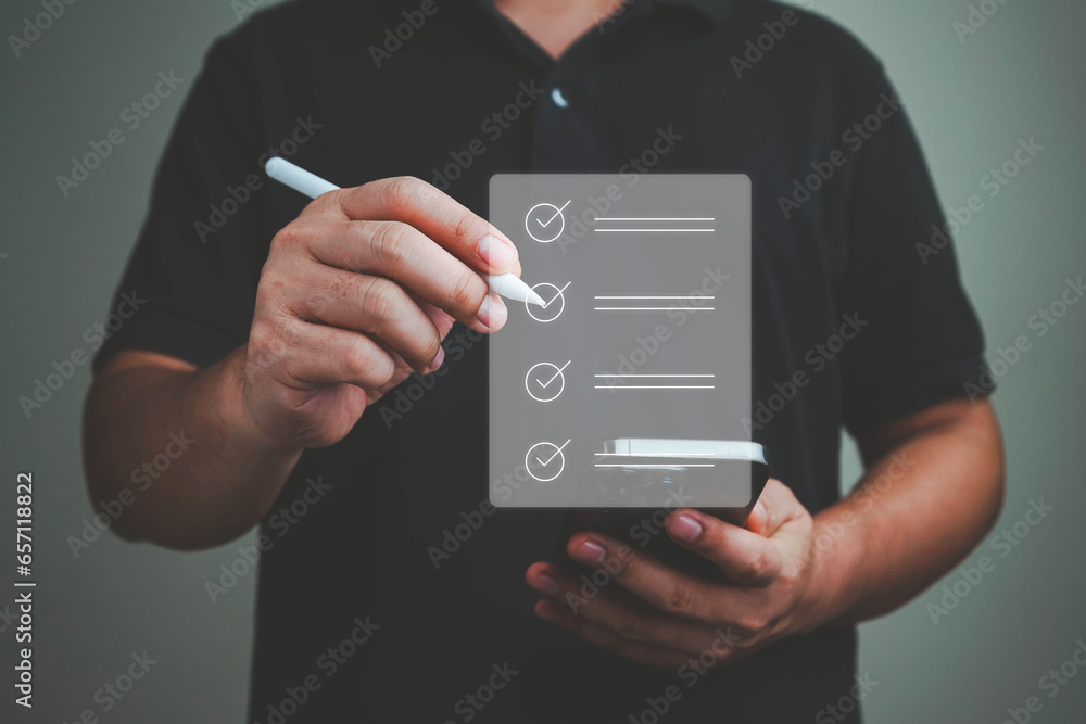 Checklist,Business performance checklist,businessman using laptop doing ...