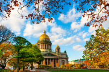 Saint Isaac's Cathedral In Saint Petersburg, Russia. Autumn Cityscape