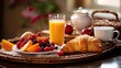 continental breakfast, croissant with coffee and juice, ai generated