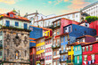 Colorful houses with traditional portuguese glazed tile in Porto, Portugal.