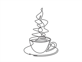 Wall Mural - Continuous one single line drawing of Cup of tea or coffee