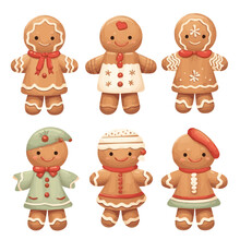 Watercolor Christmas Gingerbread Man Set Vectors