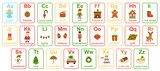 Fototapeta Pokój dzieciecy - Christmas alphabet flash cards for preschool learning. Cartoon abc vector.