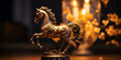 Aport Presents Horse Tableware Antique Showpiece Golden hose Statue Idol For Table with candle and flowers in black background Ai Generative