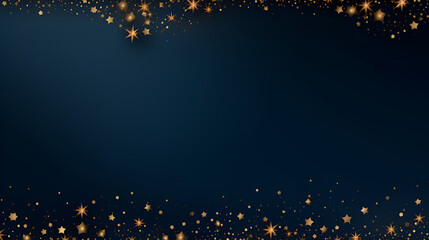 Wall Mural - Christmas and New Year festive background. Golden stars and gilded ribbons on Navy blue background with copy space for text. The concept of Christmas and New Year holidays