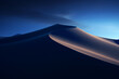 Nature and landscape concept. Abstract minimalist landscape of blue desert dunes at night. Minimalism style. Blue colored. Landscape background with copy space. Generative AI