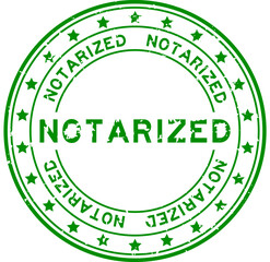 Sticker - Grunge green notarized word with star icon round rubber seal stamp on white background