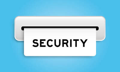 Sticker - White coupon banner with word security from machine on blue color background