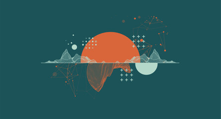Leinwandbilder - Trendy abstract wireframe mountain background. Modern science or technology art elements. Surface illustration.