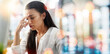 © Valerie M/peopleimages.com - Woman, stress and headache at office, work and bokeh with mental health, financial crisis and startup failure. Workplace, mistake and thinking as overworked finance worker, auditor and frustrated