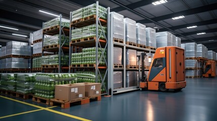 Aufkleber - Vegetable storage with cold store boxes in industrial refrigerated warehouse.