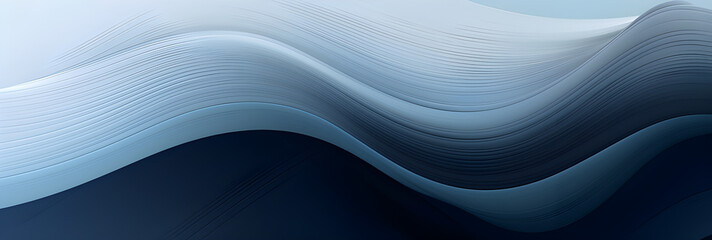 Wall Mural - Abstract Flowing Designed Horizontal Banner With Very Dark Blue, Silver and Light Slate Gray Colors. Fluid Curved Lines With Dynamic Flowing Waves and Curves.