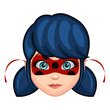 A girl with a red mask and dark blue hair Large size of emoji face