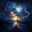 Dramatic atmosphere of cloudy weather and lightning striking urban and rural areas, great for winter, news, rain, storms, weather, blogs, wallpapers etc. Generative Ai Image