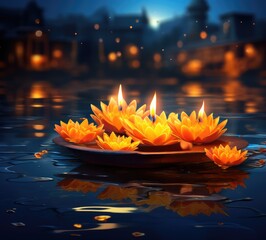 Diwali is an Indian holiday, the festival of fire. Lotus flowers and diyas oil lamps. With Generative AI technology