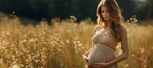 Beautiful Pregnant Girl In Nature Generative AI