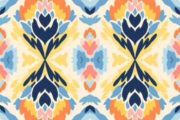 Poster - Bohemian floral Ikat seamless pattern, Free-spirited textile design. For background backdrop, texture, wallpaper etc.